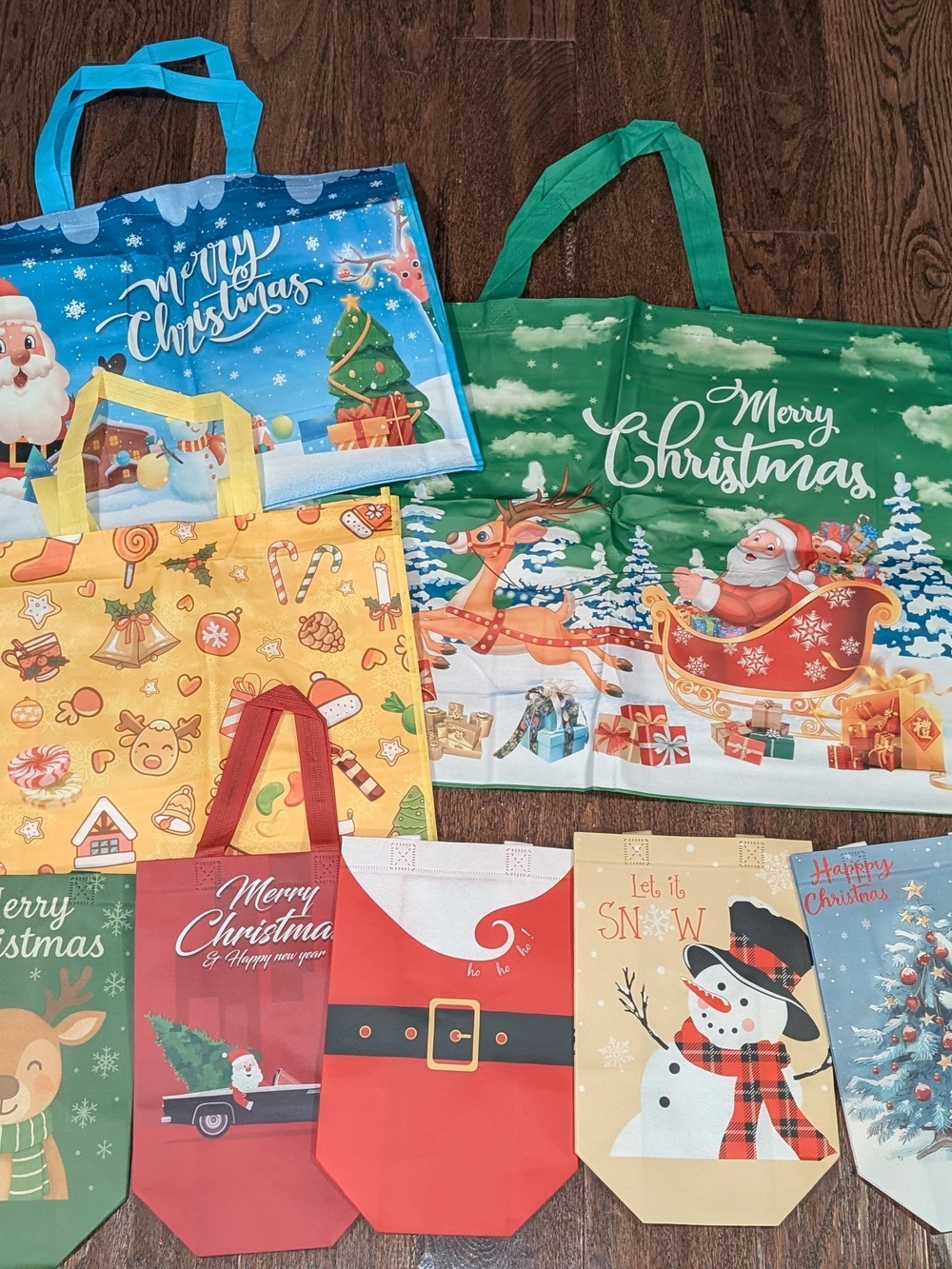 Bundle of Reusable Bags with Christmas Print